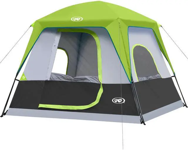 Main image of UNP 4-Person Tent, Portable Cabin Tent, Camping Tent 4-Person Easy Set Up, Waterproof with Top Rainfly for Outdoor Camping/Hiking (Fluorescent Green)