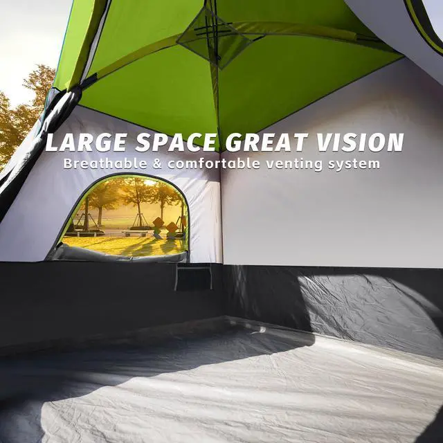 Alt view image 3 of 6 - UNP 4-Person Tent, Portable Cabin Tent, Camping Tent 4-Person Easy Set Up, Waterproof with Top Rainfly for Outdoor Camping/Hiking (Fluorescent Green)