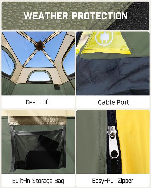 Alt view image 4 of 7 - FanttikOutdoor Zeta C6 Pro Camping Tent 6 Person Instant Cabin Tent Setup in 60 Seconds with Rainfly & Windproof Portable with Carry Bag for Family Camping & Hiking, Upgraded Ventilation, Green