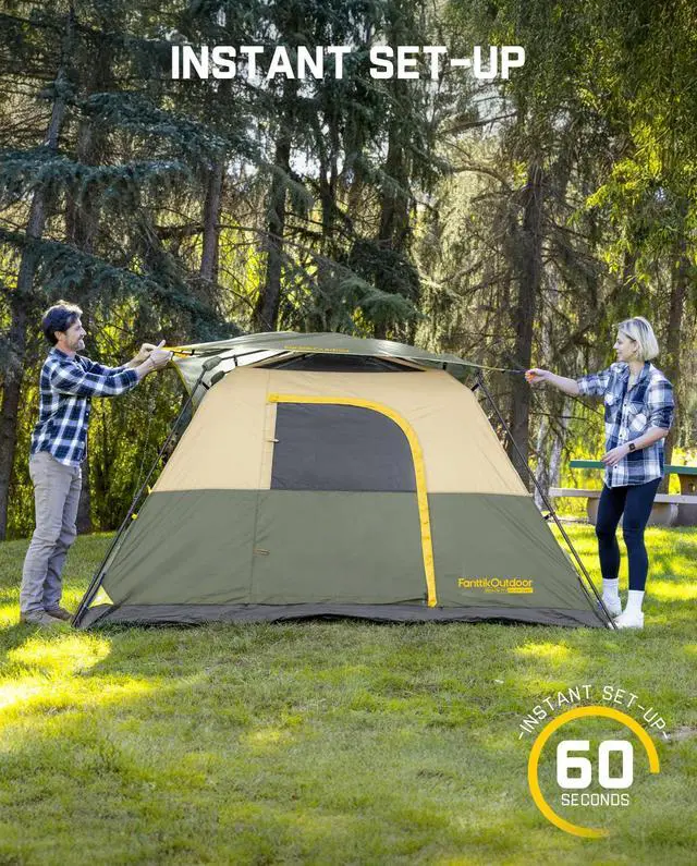 Alt view image 2 of 7 - FanttikOutdoor Zeta C6 Pro Camping Tent 6 Person Instant Cabin Tent Setup in 60 Seconds with Rainfly & Windproof Portable with Carry Bag for Family Camping & Hiking, Upgraded Ventilation, Green