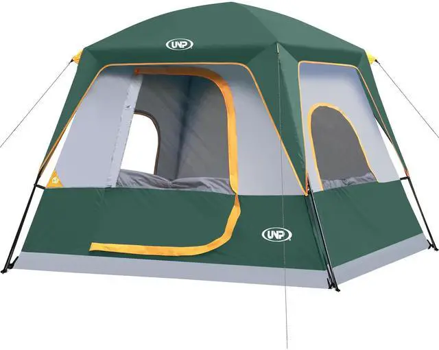 Main image of UNP 4-Person Tent, Portable Cabin Tent, Camping Tent 4-Person Easy Set Up, Waterproof with Top Rainfly for Outdoor Camping/Hiking (Dark Green)