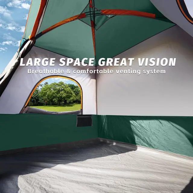 Alt view image 3 of 6 - UNP 4-Person Tent, Portable Cabin Tent, Camping Tent 4-Person Easy Set Up, Waterproof with Top Rainfly for Outdoor Camping/Hiking (Dark Green)