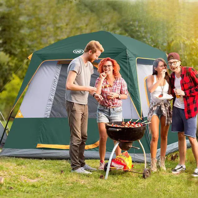 Alt view image 6 of 6 - UNP 4-Person Tent, Portable Cabin Tent, Camping Tent 4-Person Easy Set Up, Waterproof with Top Rainfly for Outdoor Camping/Hiking (Dark Green)