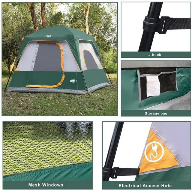 Alt view image 4 of 6 - UNP 4-Person Tent, Portable Cabin Tent, Camping Tent 4-Person Easy Set Up, Waterproof with Top Rainfly for Outdoor Camping/Hiking (Dark Green)