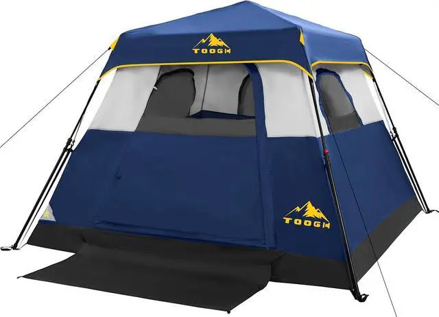 Main image of Toogh 3/4 Person Camping Tent with 1 Door, 4 Windows, and Upgraded Ventilation Instant Setup, Waterproof, 8'x 8'x 67''Oxford Fabric Floor Pop Up in 60 Seconds Includes Rainfly and Backpack