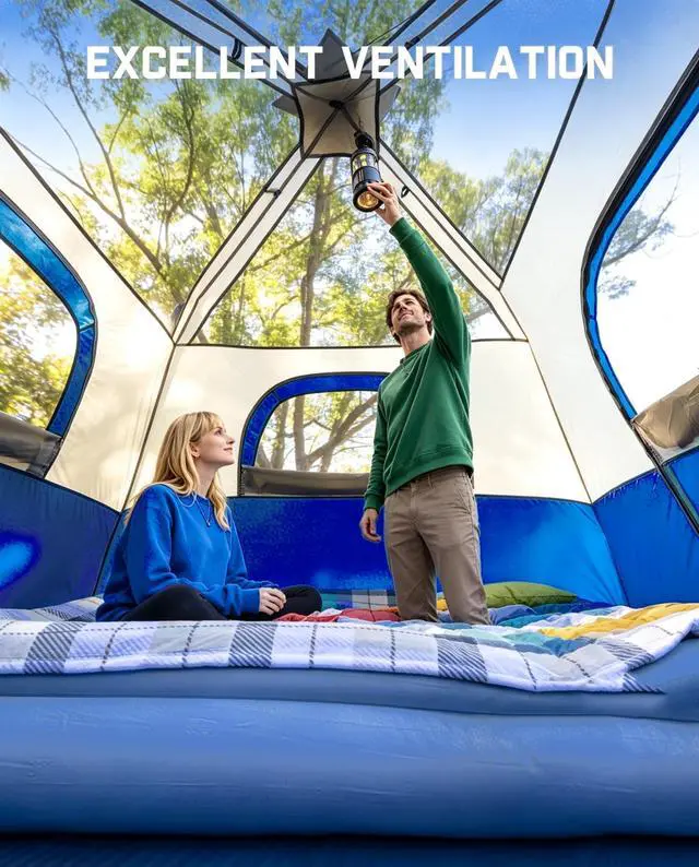 Alt view image 3 of 7 - Toogh 3/4 Person Camping Tent with 1 Door, 4 Windows, and Upgraded Ventilation Instant Setup, Waterproof, 8'x 8'x 67''Oxford Fabric Floor Pop Up in 60 Seconds Includes Rainfly and Backpack
