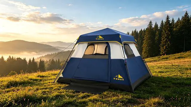 Alt view image 6 of 7 - Toogh 3/4 Person Camping Tent with 1 Door, 4 Windows, and Upgraded Ventilation Instant Setup, Waterproof, 8'x 8'x 67''Oxford Fabric Floor Pop Up in 60 Seconds Includes Rainfly and Backpack