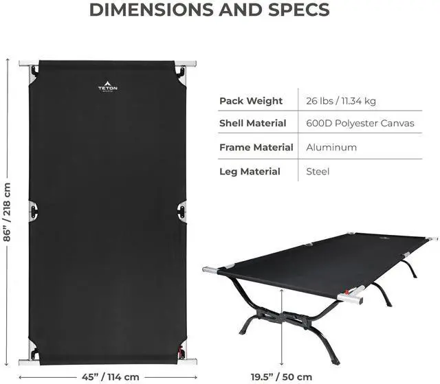 Alt view image 5 of 5 - Teton Outfitter Camping Cot, Heavy-Duty Oversized Folding Cot for Adults, Comfortable Elevated Sleeping Bed, Easy Setup, XXL