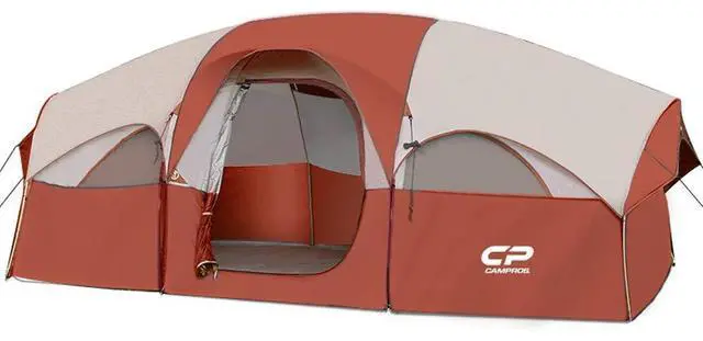 Main image of CAMPROS CP Tent 8 Person Camping Tents, Weather Resistant Family Tent, 5 Large Mesh Windows, Double Layer, Divided Curtain for Separated Room, Portable with Carry Bag - Red