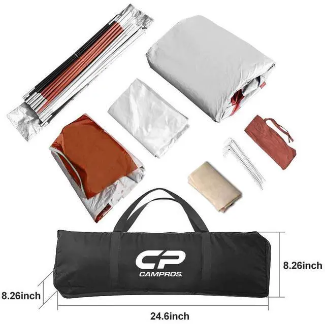 Alt view image 5 of 6 - CAMPROS CP Tent 8 Person Camping Tents, Weather Resistant Family Tent, 5 Large Mesh Windows, Double Layer, Divided Curtain for Separated Room, Portable with Carry Bag - Red