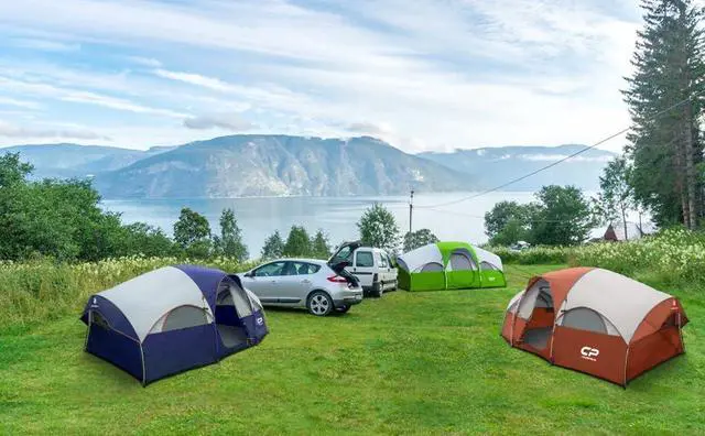 Alt view image 6 of 6 - CAMPROS CP Tent 8 Person Camping Tents, Weather Resistant Family Tent, 5 Large Mesh Windows, Double Layer, Divided Curtain for Separated Room, Portable with Carry Bag - Red