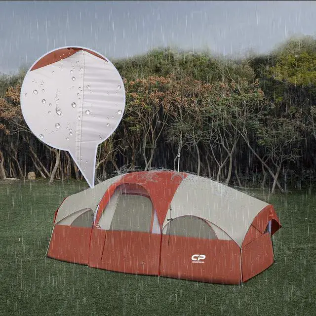 Alt view image 4 of 6 - CAMPROS CP Tent 8 Person Camping Tents, Weather Resistant Family Tent, 5 Large Mesh Windows, Double Layer, Divided Curtain for Separated Room, Portable with Carry Bag - Red