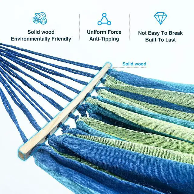Alt view image 5 of 7 - ANAGOO Double Hammock with Stand, 2 Person Hammock with Anti-Rollover Spreader Bar, Adjustable Height Heavy Duty Steel Stand, 500LB Capacity Portable Hammock for Patio Backyard Camping, Wide Blue
