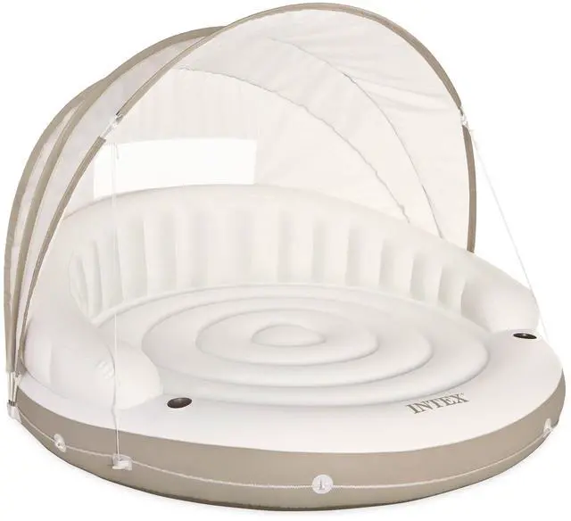 Main image of Intex 58292EP Canopy Island Inflatable Pool Float: Comfortable Lounge Surface Built-in Cup Holders Detachable Sunshade 440lb Max Weight Capacity 78.5" x 59"