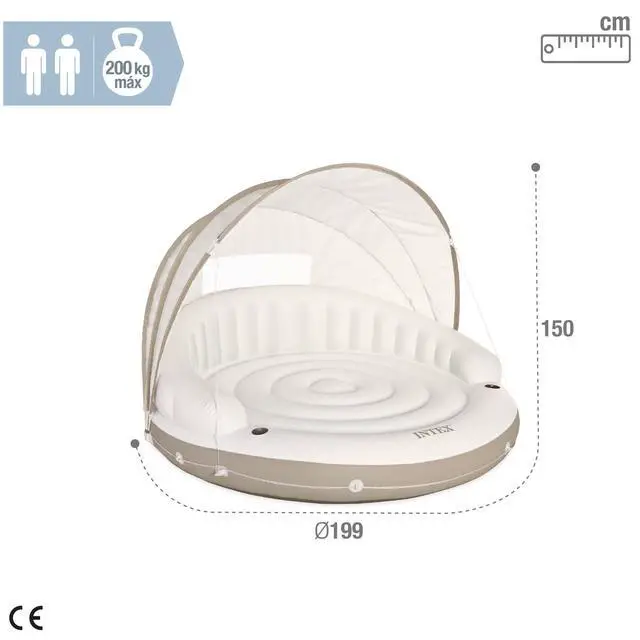 Alt view image 4 of 7 - Intex 58292EP Canopy Island Inflatable Pool Float: Comfortable Lounge Surface Built-in Cup Holders Detachable Sunshade 440lb Max Weight Capacity 78.5" x 59"