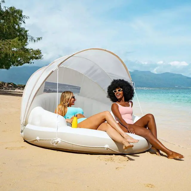 Alt view image 7 of 7 - Intex 58292EP Canopy Island Inflatable Pool Float: Comfortable Lounge Surface Built-in Cup Holders Detachable Sunshade 440lb Max Weight Capacity 78.5" x 59"