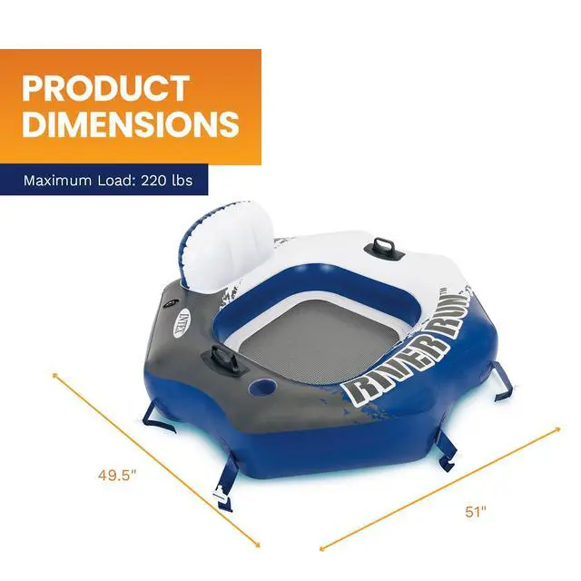 Alt view image 3 of 7 - INTEX 58854EP River Run Connect Inflatable Floating Lounge: Comfortable Backrest Built-in Cup Holder Durable Grab Handles Easy-to-Use Connectors 220lb Weight Capacity (4 Pack)