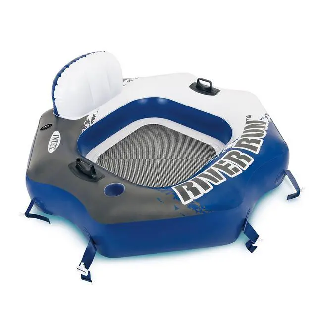 Alt view image 7 of 7 - INTEX 58854EP River Run Connect Inflatable Floating Lounge: Comfortable Backrest Built-in Cup Holder Durable Grab Handles Easy-to-Use Connectors 220lb Weight Capacity (4 Pack)
