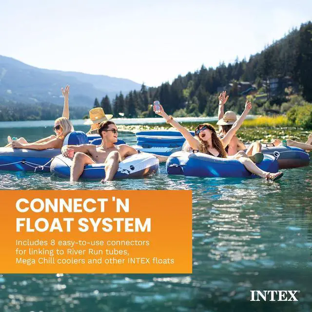 Alt view image 6 of 7 - INTEX 58854EP River Run Connect Inflatable Floating Lounge: Comfortable Backrest Built-in Cup Holder Durable Grab Handles Easy-to-Use Connectors 220lb Weight Capacity (4 Pack)