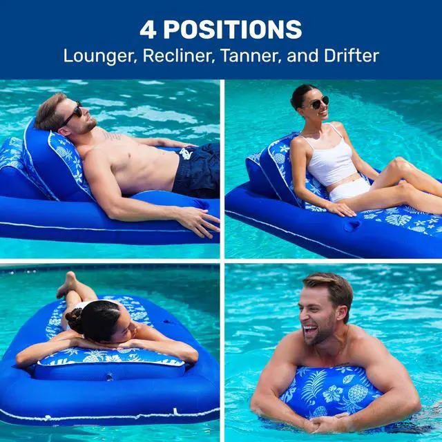 Alt view image 4 of 6 - Aqua Premium Convertible Ultimate Pool Lounger, Inflatable Pool Float, Heavy Duty, X-Large, 74 90, Pineapple Hibiscus