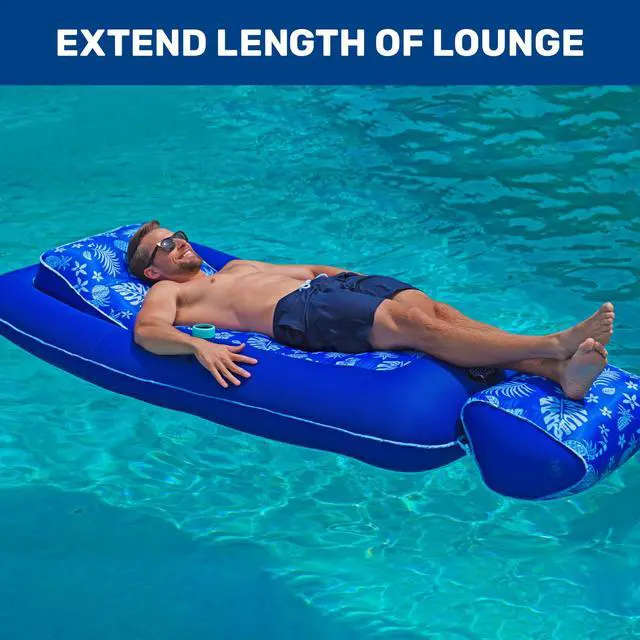 Alt view image 5 of 6 - Aqua Premium Convertible Ultimate Pool Lounger, Inflatable Pool Float, Heavy Duty, X-Large, 74 90, Pineapple Hibiscus