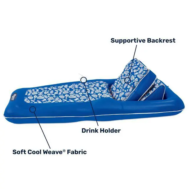 Alt view image 6 of 6 - Aqua Premium Convertible Ultimate Pool Lounger, Inflatable Pool Float, Heavy Duty, X-Large, 74 90, Pineapple Hibiscus