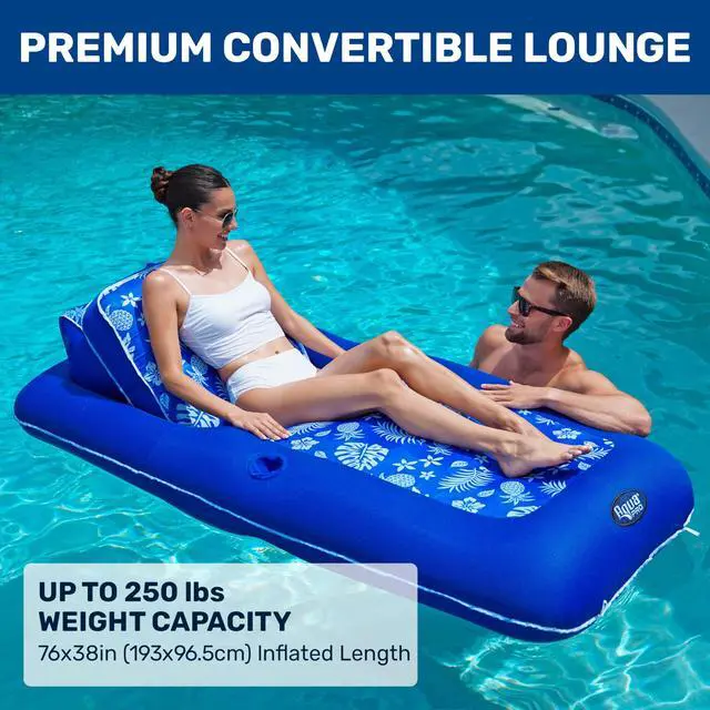 Alt view image 2 of 6 - Aqua Premium Convertible Ultimate Pool Lounger, Inflatable Pool Float, Heavy Duty, X-Large, 74 90, Pineapple Hibiscus