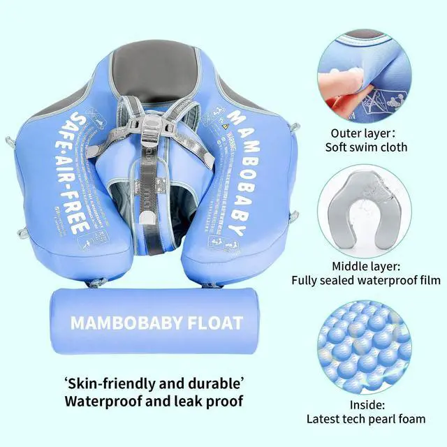 Alt view image 2 of 7 - Cloth Add Tail Avoid Flip Over UPF 50+ Size Improved Mambobaby Non Inflatable Baby Float Swim Trainer Solid Infant Pool Float with Canopy Swim Ring
