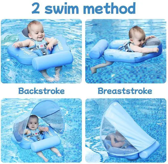 Alt view image 3 of 7 - Cloth Add Tail Avoid Flip Over UPF 50+ Size Improved Mambobaby Non Inflatable Baby Float Swim Trainer Solid Infant Pool Float with Canopy Swim Ring