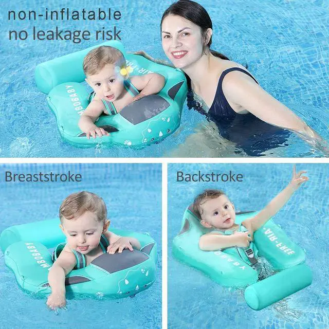 Alt view image 5 of 7 - Cloth Add Tail Avoid Flip Over UPF 50+ Size Improved Mambobaby Non Inflatable Baby Float Swim Trainer Solid Infant Pool Float with Canopy Swim Ring