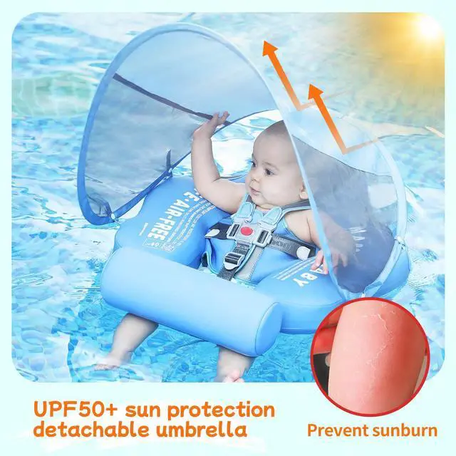 Alt view image 6 of 7 - Cloth Add Tail Avoid Flip Over UPF 50+ Size Improved Mambobaby Non Inflatable Baby Float Swim Trainer Solid Infant Pool Float with Canopy Swim Ring