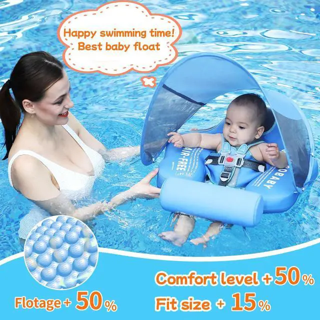 Alt view image 4 of 7 - Cloth Add Tail Avoid Flip Over UPF 50+ Size Improved Mambobaby Non Inflatable Baby Float Swim Trainer Solid Infant Pool Float with Canopy Swim Ring