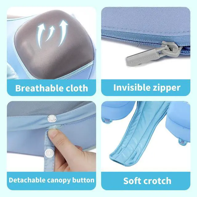 Alt view image 7 of 7 - Cloth Add Tail Avoid Flip Over UPF 50+ Size Improved Mambobaby Non Inflatable Baby Float Swim Trainer Solid Infant Pool Float with Canopy Swim Ring