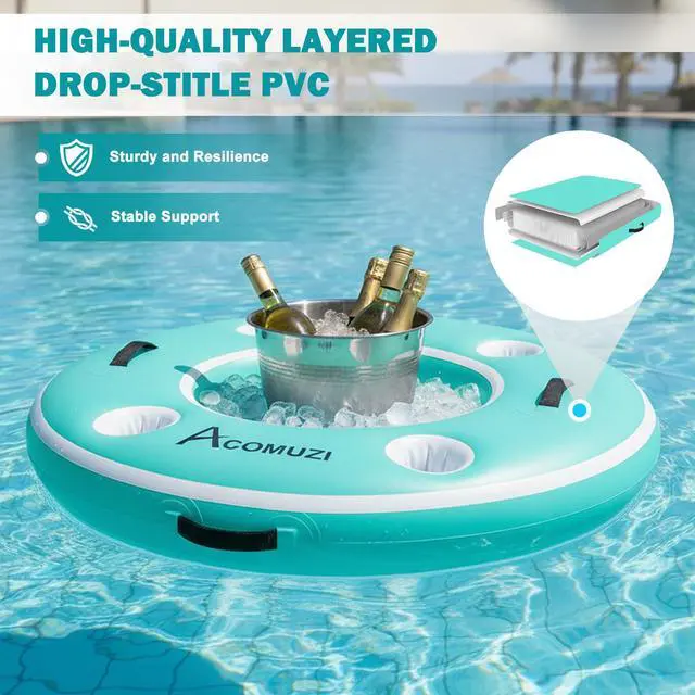 Alt view image 2 of 7 - ACOMUZI Water Hammock Inflatable Floating Dock, Round Floating Ring Lake Floats for Adults, Heavy Duty Pool Float Raft for Ocean and Lake, 6/8/10/12FT (Mint Green+Light Blue, 4FT)