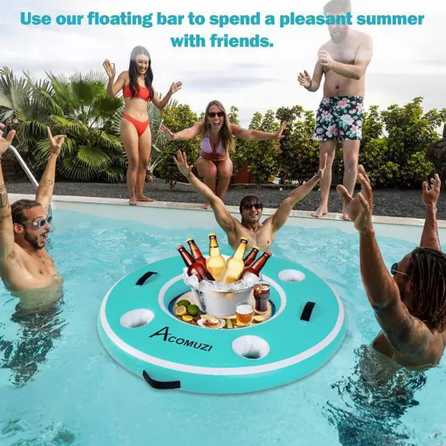 Alt view image 5 of 7 - ACOMUZI Water Hammock Inflatable Floating Dock, Round Floating Ring Lake Floats for Adults, Heavy Duty Pool Float Raft for Ocean and Lake, 6/8/10/12FT (Mint Green+Light Blue, 4FT)