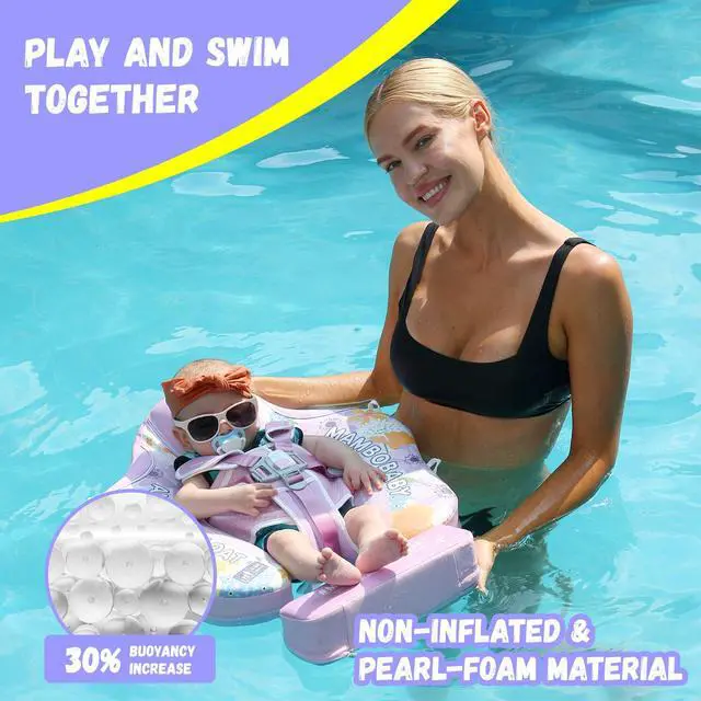Alt view image 2 of 7 - GENTEACO Mambobaby Baby Pool Float with Removable Canopy 3-24 Months, Non-Inflatable Infant Floats for Pool Add Tail Avoid Flip, Swim Trainer for Toddler Boys Girls(Flower Purple)