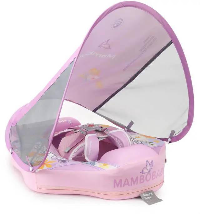 Main image of GENTEACO Mambobaby Baby Pool Float with Removable Canopy 3-24 Months, Non-Inflatable Infant Floats for Pool Add Tail Avoid Flip, Swim Trainer for Toddler Boys Girls(Flower Purple)