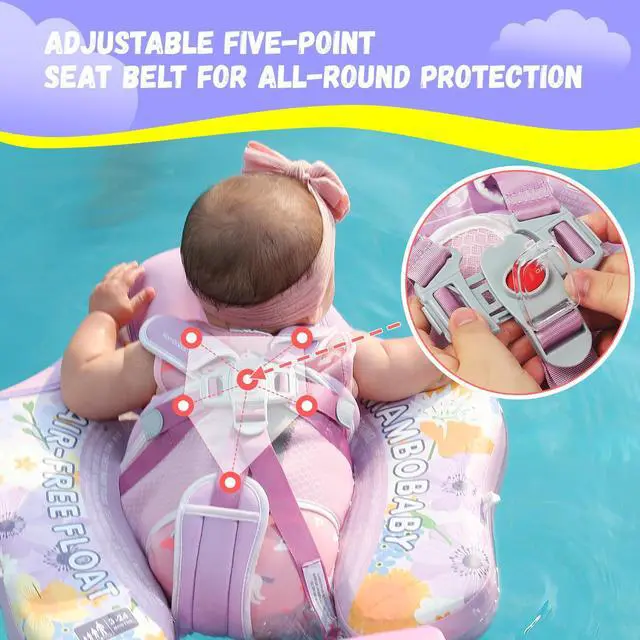 Alt view image 5 of 7 - GENTEACO Mambobaby Baby Pool Float with Removable Canopy 3-24 Months, Non-Inflatable Infant Floats for Pool Add Tail Avoid Flip, Swim Trainer for Toddler Boys Girls(Flower Purple)