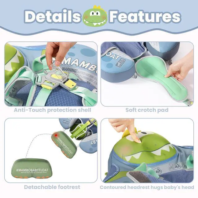 Alt view image 5 of 7 - Mambobaby Float Non-Inflatable Baby Float with Canopy, Five-Point Safety System, 3D Canopy(Detachable) UPF 50+, Baby Pool Floats for 3-24 Months, Dual-Mode Toddler Swim Floaties