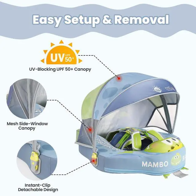 Alt view image 3 of 7 - Mambobaby Float Non-Inflatable Baby Float with Canopy, Five-Point Safety System, 3D Canopy(Detachable) UPF 50+, Baby Pool Floats for 3-24 Months, Dual-Mode Toddler Swim Floaties