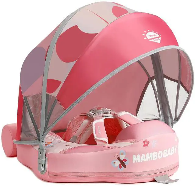 Main image of Mambobaby Float Add Tail No Flip Over Non-Inflatable Baby Swim Float Pearl Foam Solid Water Floats Smart Swim Trainer Infant Pool Float Swim Ring with Sun Canopy