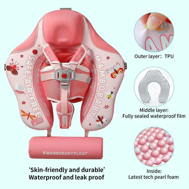 Alt view image 2 of 7 - Mambobaby Float Add Tail No Flip Over Non-Inflatable Baby Swim Float Pearl Foam Solid Water Floats Smart Swim Trainer Infant Pool Float Swim Ring with Sun Canopy