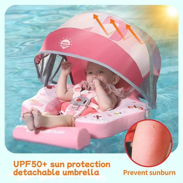 Alt view image 7 of 7 - Mambobaby Float Add Tail No Flip Over Non-Inflatable Baby Swim Float Pearl Foam Solid Water Floats Smart Swim Trainer Infant Pool Float Swim Ring with Sun Canopy