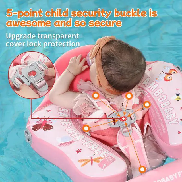 Alt view image 6 of 7 - Mambobaby Float Add Tail No Flip Over Non-Inflatable Baby Swim Float Pearl Foam Solid Water Floats Smart Swim Trainer Infant Pool Float Swim Ring with Sun Canopy
