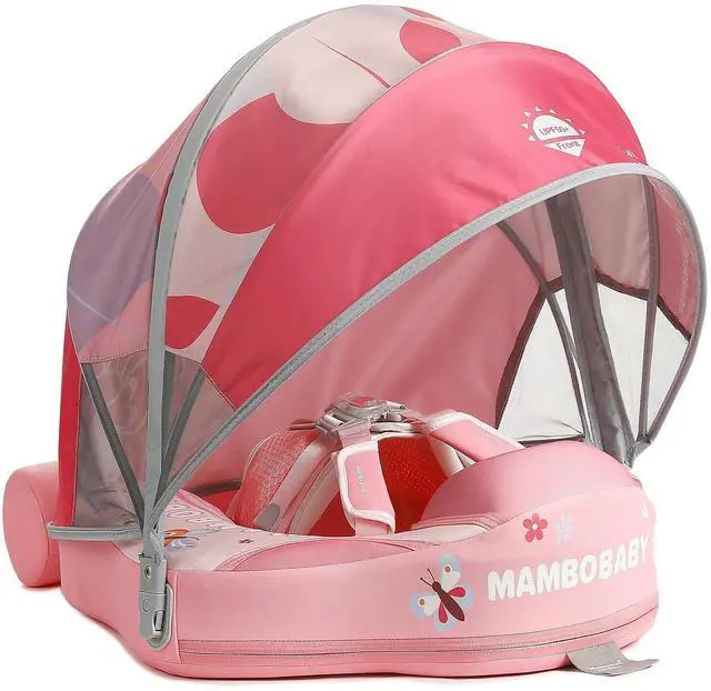 Main image of Mambobaby Float with Canopy Size Improved Non Inflatable Infant Baby Pool Float Smart Mambo Float Swim Trainer Baby Swim Float Mambo Baby Float Solid Air Free Water Waist Swimming Ring