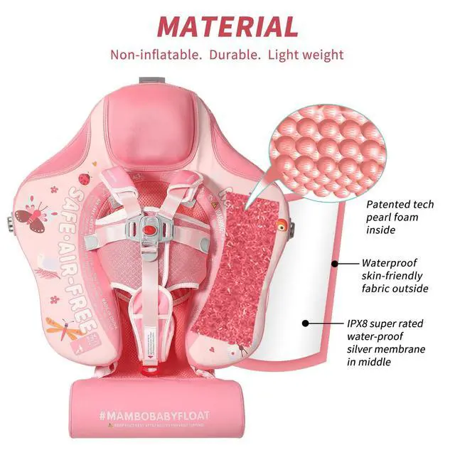 Alt view image 2 of 7 - Mambobaby Float with Canopy Size Improved Non Inflatable Infant Baby Pool Float Smart Mambo Float Swim Trainer Baby Swim Float Mambo Baby Float Solid Air Free Water Waist Swimming Ring