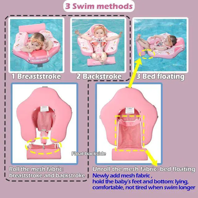 Alt view image 3 of 7 - Mambobaby Float with Canopy Size Improved Non Inflatable Infant Baby Pool Float Smart Mambo Float Swim Trainer Baby Swim Float Mambo Baby Float Solid Air Free Water Waist Swimming Ring