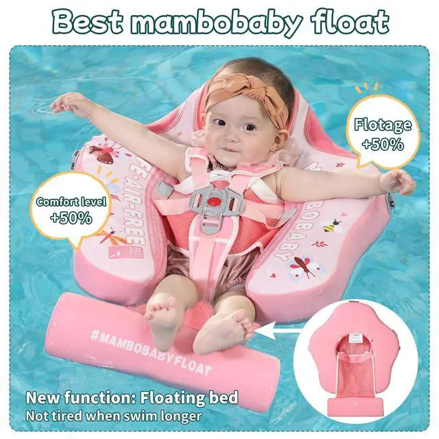 Alt view image 7 of 7 - Mambobaby Float with Canopy Size Improved Non Inflatable Infant Baby Pool Float Smart Mambo Float Swim Trainer Baby Swim Float Mambo Baby Float Solid Air Free Water Waist Swimming Ring