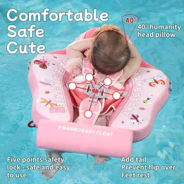 Alt view image 5 of 7 - Mambobaby Float with Canopy Size Improved Non Inflatable Infant Baby Pool Float Smart Mambo Float Swim Trainer Baby Swim Float Mambo Baby Float Solid Air Free Water Waist Swimming Ring