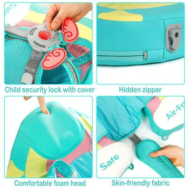 Alt view image 6 of 6 - Mambobaby Non-Inflatable Baby Pool Float with Tail and Canopy UPF 50+ Sun Protection No Flip Over Infant Swim Float Skin-Friendly Mambo Float Swim Trainer Solid Baby Swimming Ring (Rainbow Green)